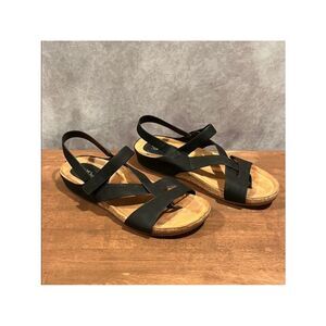 Sofft EuroSoft Vegan Leather Cork Black Strappy Sandals size 8.5